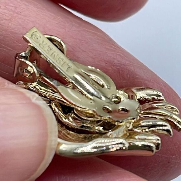 Vintage Lisner plume crawler earring rhinestones clip style. - Picture 5 of 7